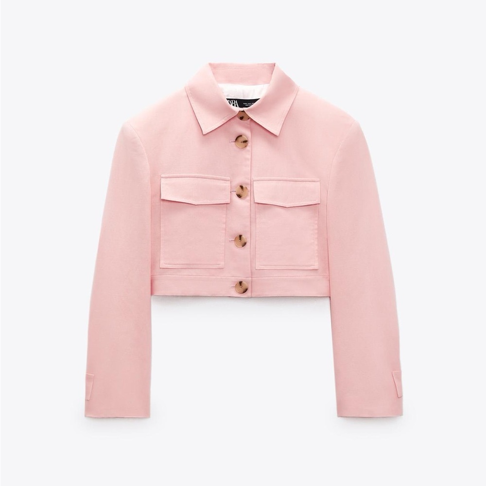 Zara Pink Cropped Linen Blazer